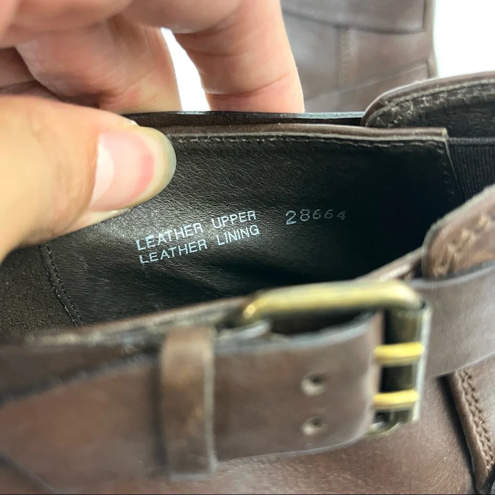 J. Crew Brown Leather Buckle Ankle Booties Made in Italy